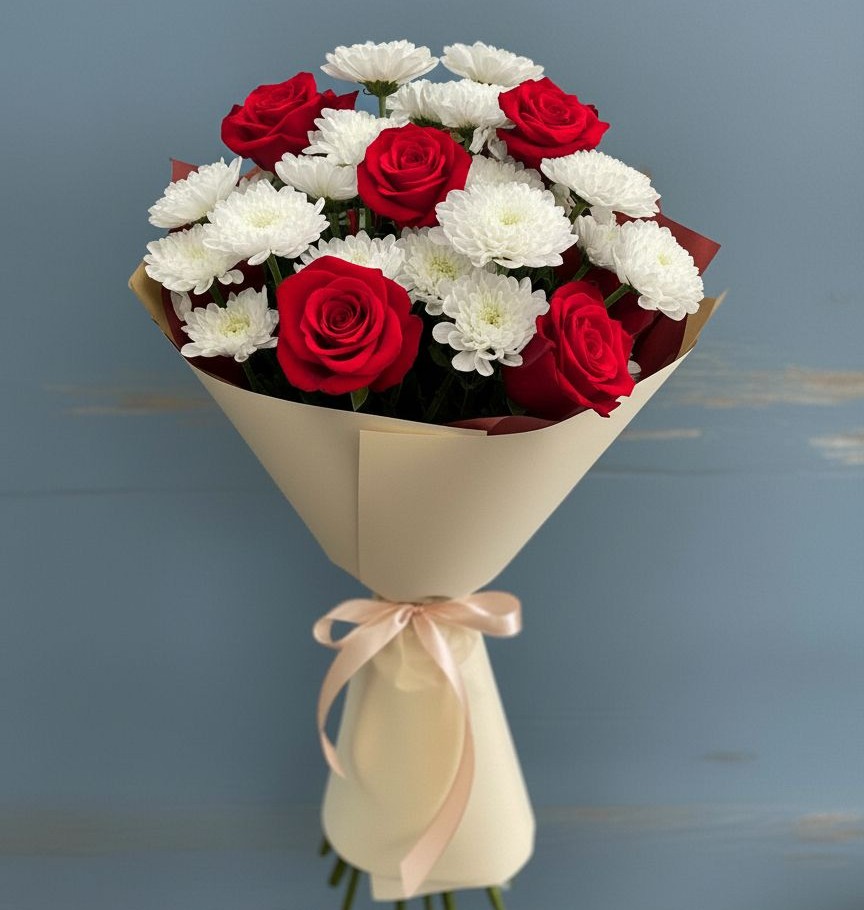 Букет цветов из: Розы и Хризантемы в Цибанобалка