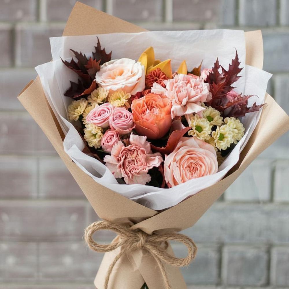 Букет цветов из: Гвоздики, Хризантемы и Розы в Цибанобалка