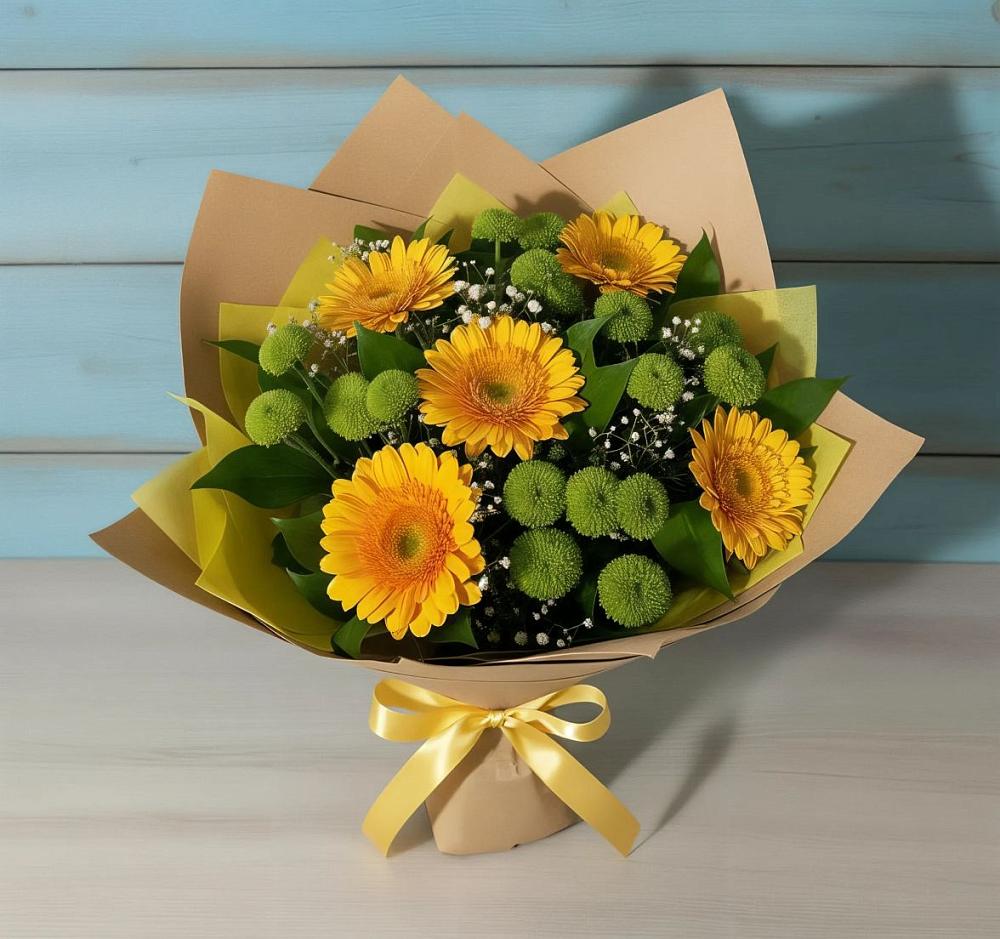Букет цветов из: Герберы и Хризантемы в Цибанобалка