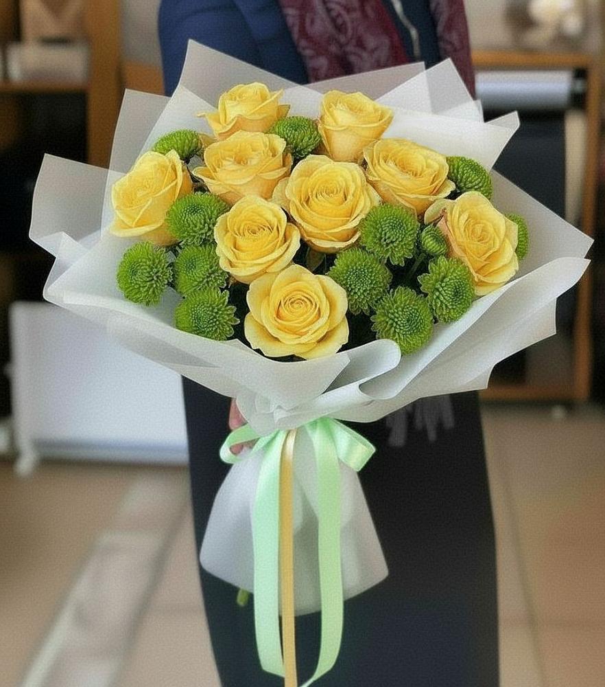 Букет цветов из: Хризантемы и Розы в Цибанобалка