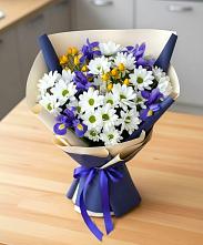 Букет цветов из:  Розы, Ирисы и Хризантемы в Цибанобалка