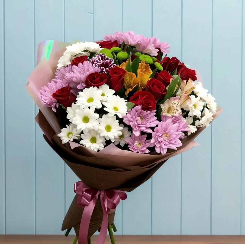 Букет цветов из: Розы, Хризантемы и Альстромерии в Цибанобалка