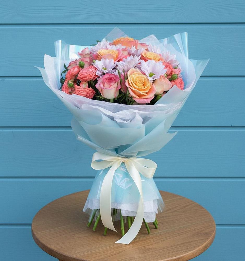 Букет цветов из: Хризантемы и Розы в Цибанобалка