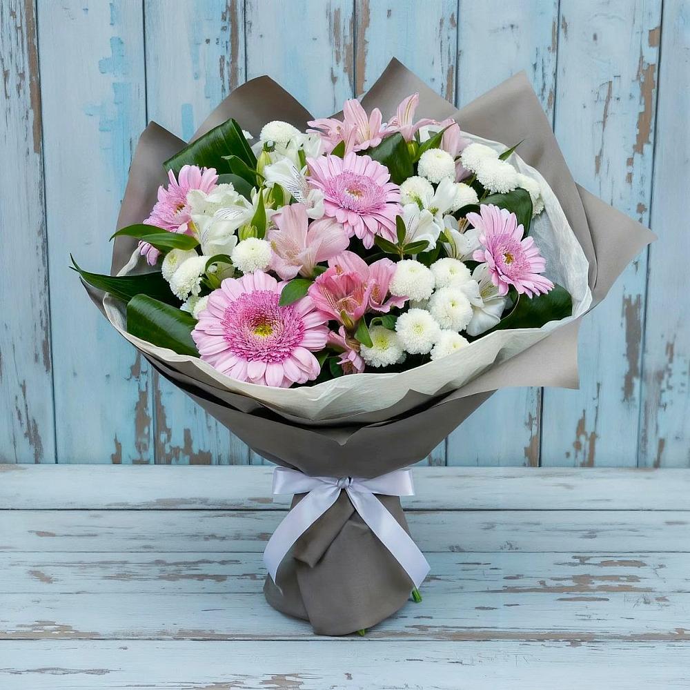 Букет цветов из: Герберы, Альстромерии и Хризантемы в Цибанобалка