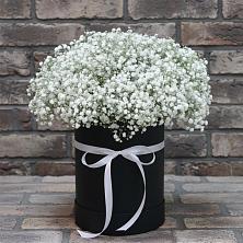 Цветочная композиция из Гипсофила в шляпной коробке в Цибанобалка